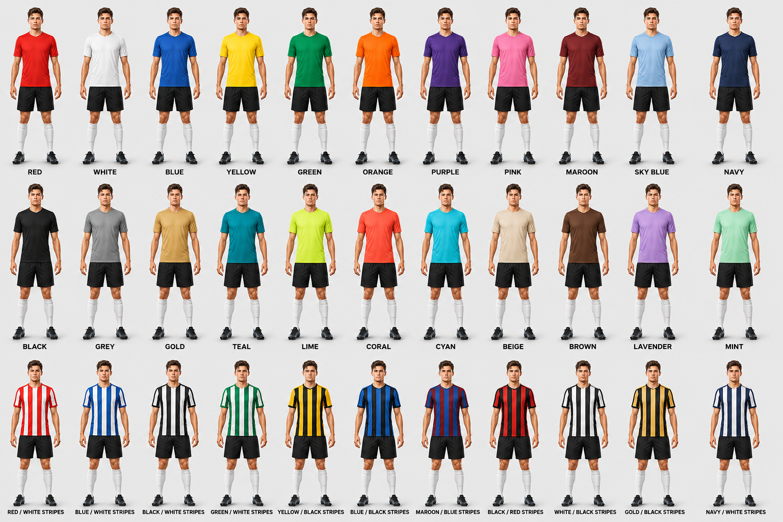 A selection of customisable football kits